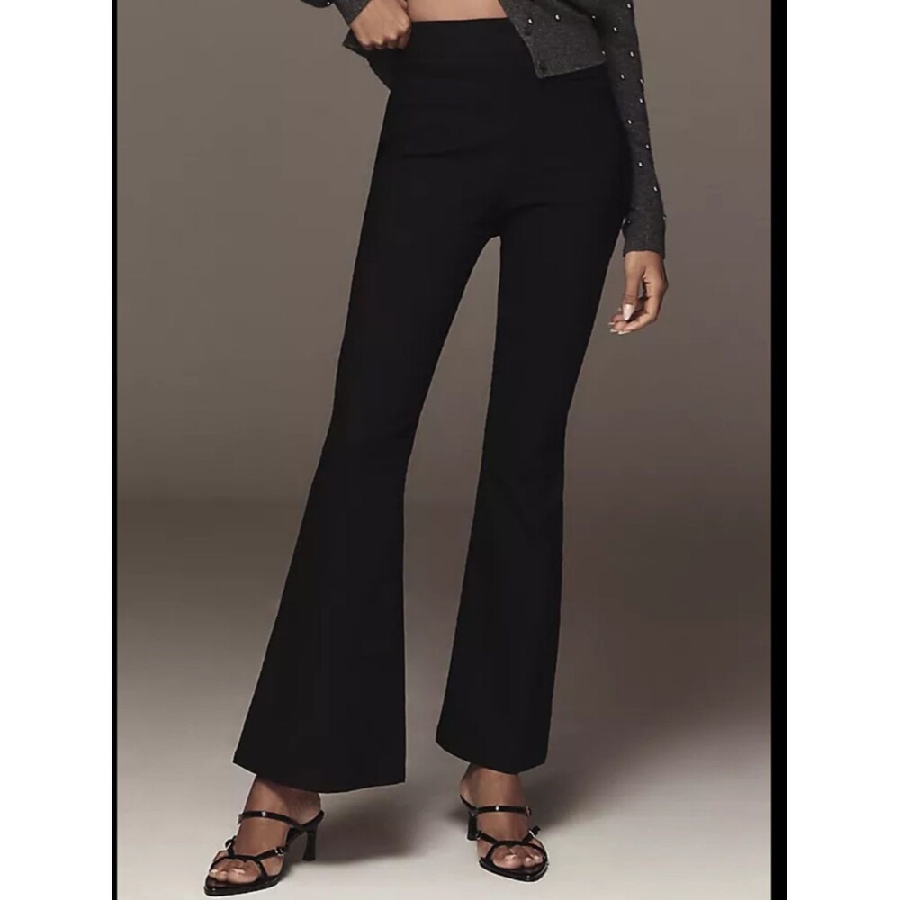 Anthropologie Black High-Rise Flare Trousers Ponte Knit size small nwt